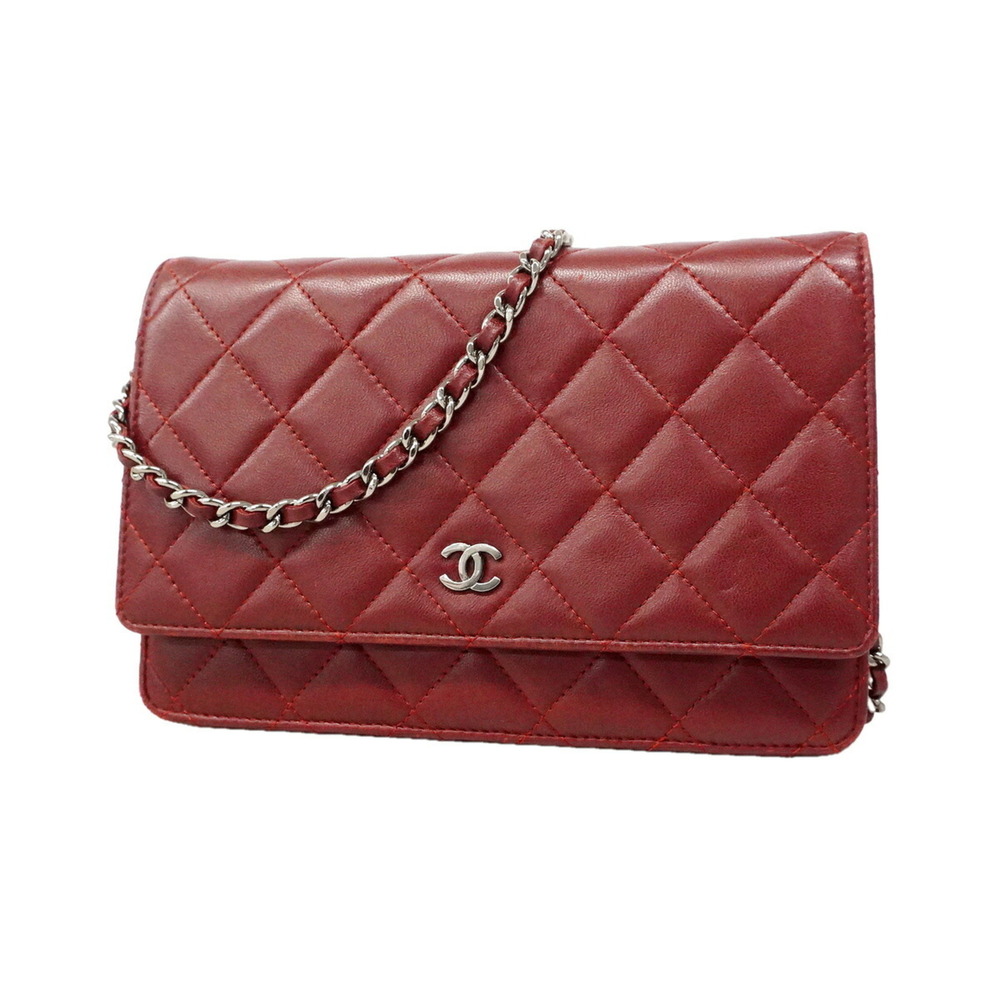 Chanel Matelassé Chain Shoulder Wallet, Lambskin, Bordeaux, Women's, P3634612